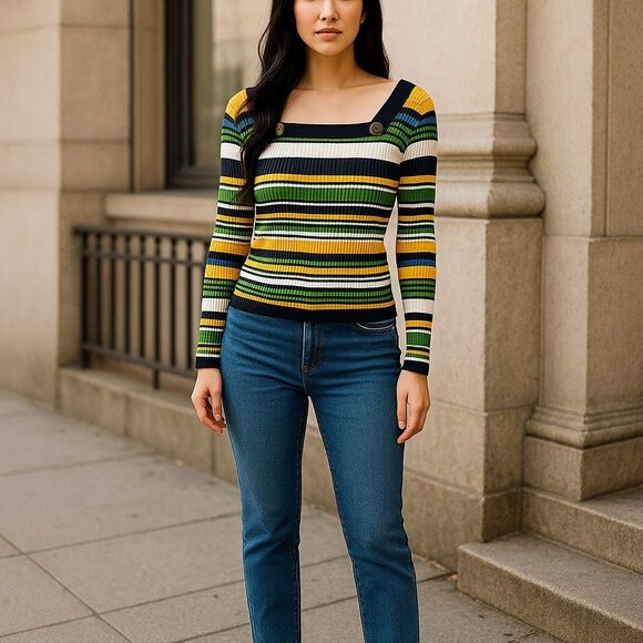 Tommy Hilfiger Sweaters - Tommy Hilfiger Cotton ribbed striped colorful sweater nautical sz M